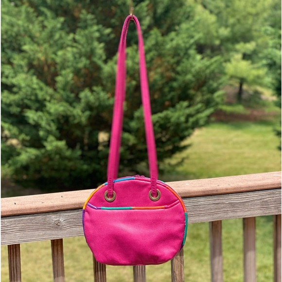 80s Pink Leather Shoulder Bag Handbag Retro with tassels on zipper - Picture 14 of 14